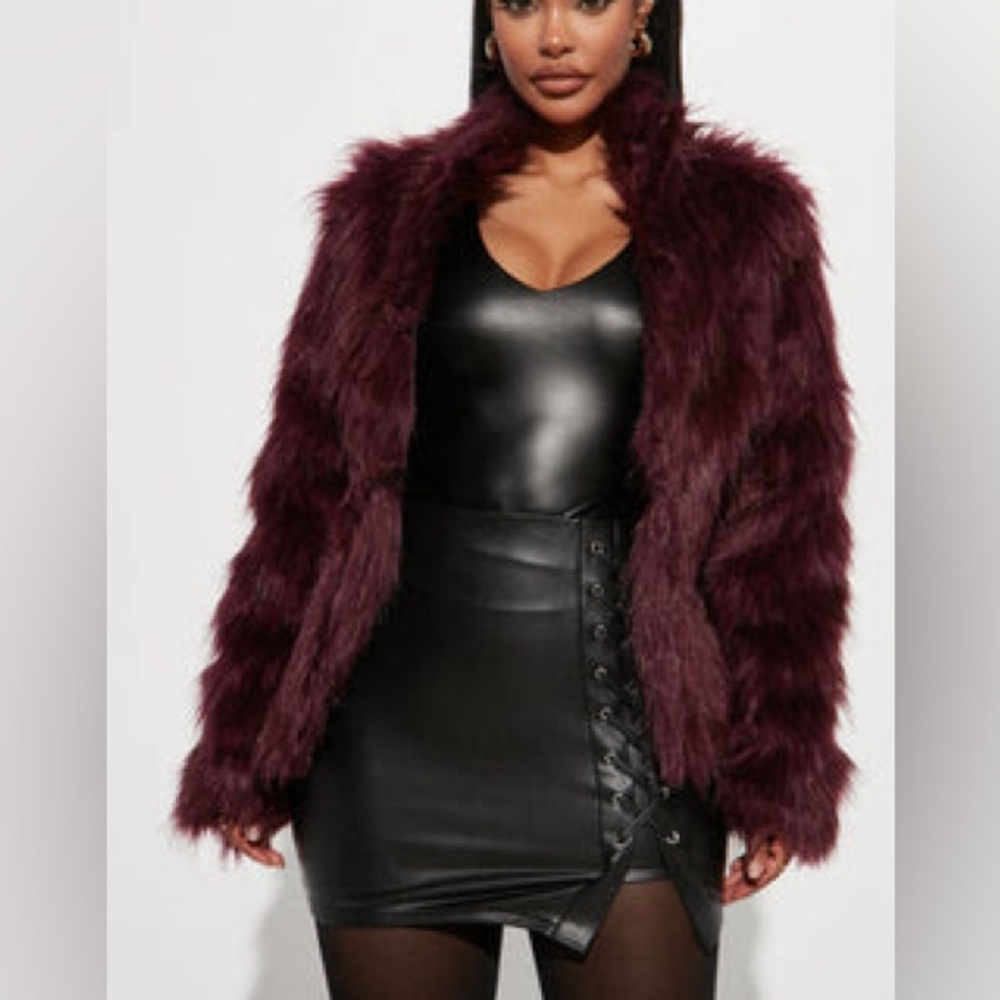 Fernando Fur Coat - Burgundy